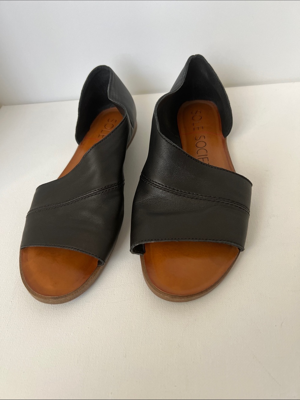 Sole Society Black Leather Open-Toe D'Orsay Sandals